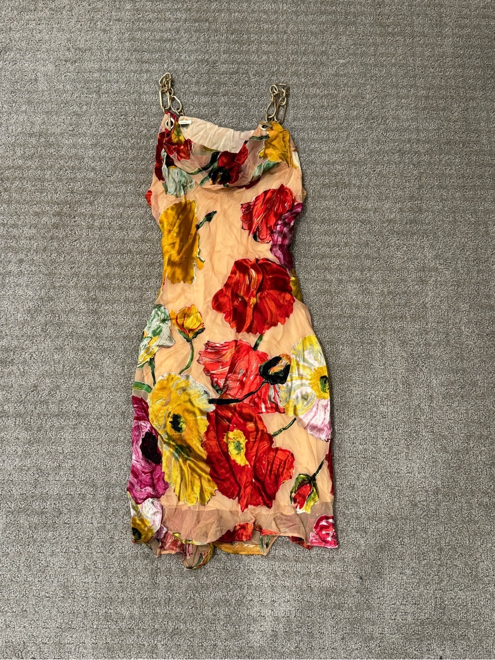 cult gaia Peach Multi Floral Slip Dress with Gold Chain Straps
